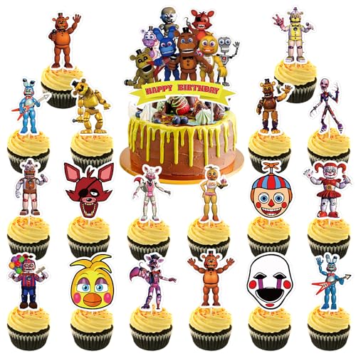 Das 37-teilige "Five Nights at Freddy"s-Kuchendekorationsset beinhaltet 1 große Kuchenaufsätze, 36 Cupcake-Topper für FNAF-Themen-Geburtstagsparty-Dekoration (FNAF) von Genshii