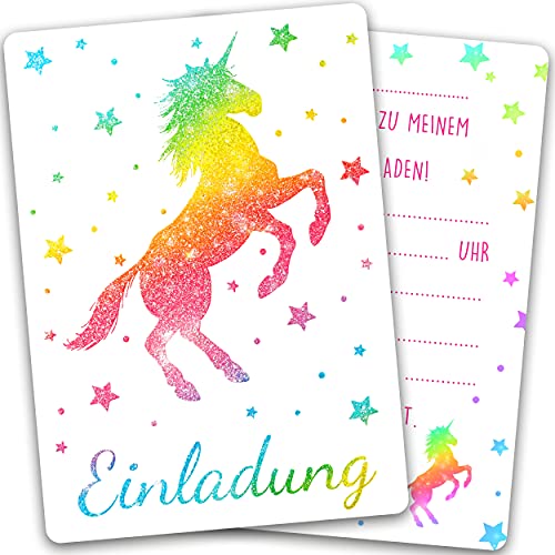 15 x Einhorn Glitzer Einladungskarten Geburtstag Kinder - Größe A6 - Coole Einladung zum Kindergeburtstag für Mädchen und Jungen - Witzige Einladungskarte - Glitzerlack von Gentle North