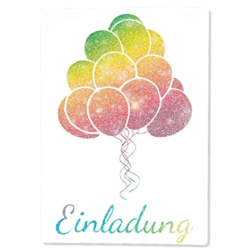 15 x Einladungskarten Kindergeburtstag Ballon Glitzer - Größe A6 - Coole Einladung zum Geburtstag für Mädchen und Jungen - Witzige Kinder Einladungskarte - Luftballon von Gentle North