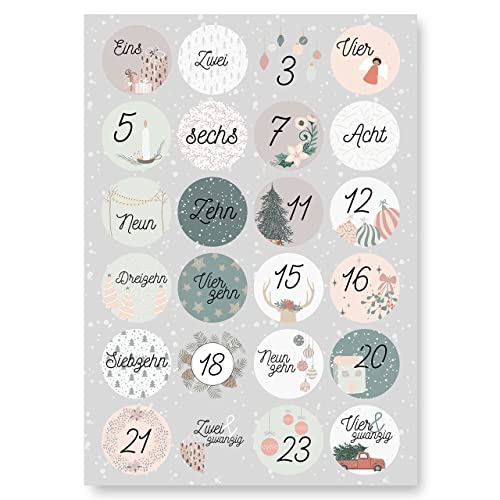 Adventskalender Aufkleber (Zahlen 1-24) - Sticker für Kalender zum selber basteln für Weihnachten - Adventskalenderzahlen Etiketten selbstklebend - Zahlenaufkleber - Nummern für Papiertüten - Rund von Gentle North