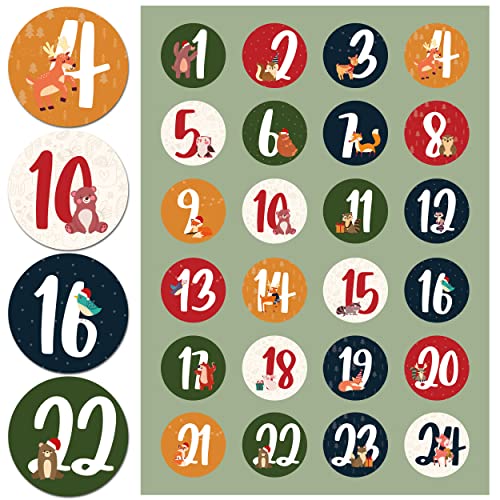 Adventskalender Aufkleber (Zahlen 1-24) - Sticker für Kalender zum selber basteln für Weihnachten - Adventskalenderzahlen Etiketten selbstklebend - Zahlenaufkleber - Nummern für Papiertüten - Rund von Gentle North