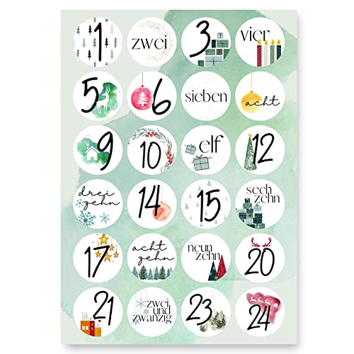 Adventskalender Aufkleber (Zahlen 1-24) - Sticker für Kalender zum selber basteln für Weihnachten - Adventskalenderzahlen Etiketten selbstklebend - Zahlenaufkleber - Nummern für Papiertüten - Rund von Gentle North