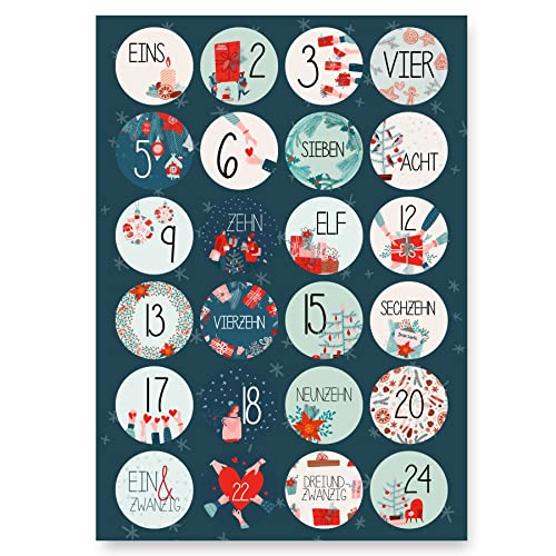 Adventskalender Aufkleber (Zahlen 1-24) - Sticker für Kalender zum selber basteln für Weihnachten - Adventskalenderzahlen Etiketten selbstklebend - Zahlenaufkleber - Nummern für Papiertüten - Rund von Gentle North