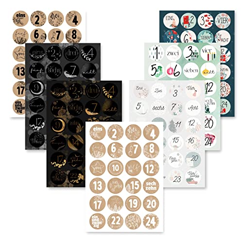 Adventskalender Aufkleber Set (Zahlen 1-24) - 7 x 24 Sticker für Kalender zum selber basteln für Weihnachten - Adventskalenderzahlen Etiketten selbstklebend - Zahlenaufkleber - Nummern Papiertüten von Gentle North