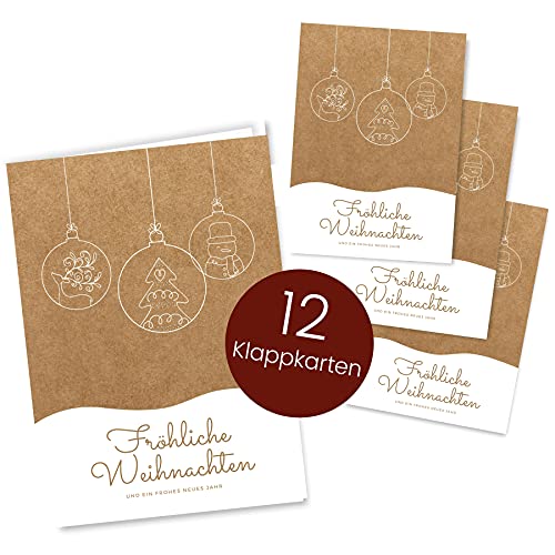 Weihnachtskarten Set (12 Stück) - A6 Klappkarten für Weihnachten - Christmas Postkarte für deine Weihnachtsgrüße - Coole Weihnachtspostkarten mit und ohne Sprüche - Frohe Weihnachten Klappkarte von Gentle North