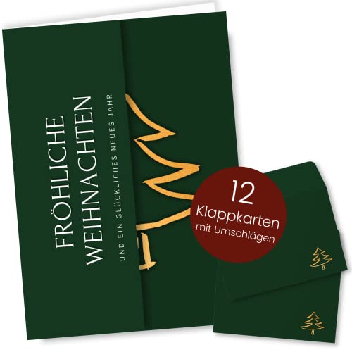 Weihnachtskarten mit Umschlag Set (12 Stück) - A6 Klappkarten für Weihnachten - Christmas Postkarte mit Umschlägen für deine Weihnachtsgrüße - Coole Weihnachtspostkarten mit und ohne Sprüche von Gentle North