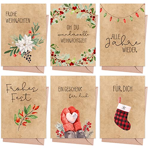 Weihnachtskarten mit Umschlag Set (12 Stück) - A6 Klappkarten für Weihnachten - Christmas Postkarte mit Umschlägen für deine Weihnachtsgrüße - Coole Weihnachtspostkarten mit und ohne Sprüche von Gentle North