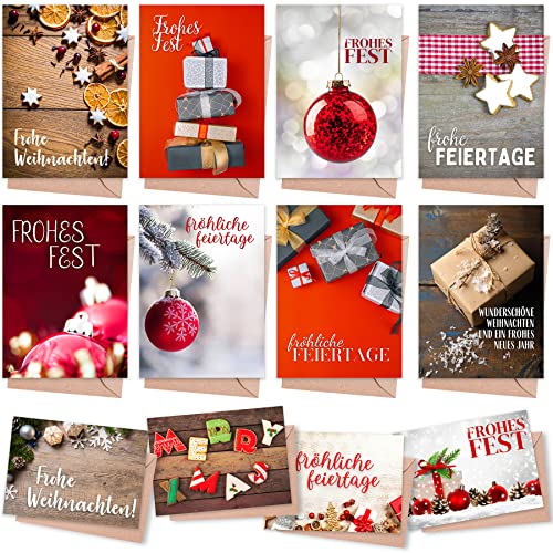 Weihnachtskarten mit Umschlag Set (12 Stück) - A6 Klappkarten für Weihnachten - Christmas Postkarte mit Umschlägen für deine Weihnachtsgrüße - Coole Weihnachtspostkarten mit und ohne Sprüche von Gentle North