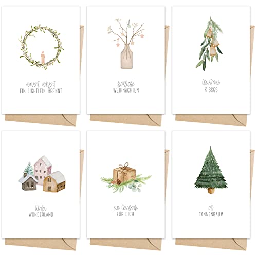 Weihnachtskarten mit Umschlag Set (12 Stück) - A6 Klappkarten für Weihnachten - Christmas Postkarte mit Umschlägen für deine Weihnachtsgrüße - Coole Weihnachtspostkarten mit und ohne Sprüche von Gentle North