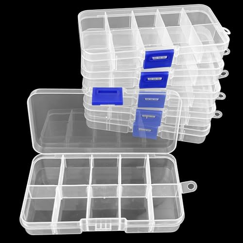 Gentpovth Kleinteile Organizer und Sortierbox, 6 Stück 10 Gitter transparente Organizer, Robuste Plastik-Aufbewahrungsbox mit Deckel, Aufbewahrungsbox für Perlen, Saatgut, Schrauben und Schmuck von Gentpovth