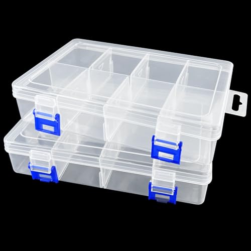 Gentpovth Universelle Sortierboxen, 2 Stück 8 Gitter Praktische Aufbewahrungsbox mit Deckel, Kleinteile Organizer, mit Verstellbaren Fächern, für Perlen, Plastic Saatgut, Schrauben und Schmuck von Gentpovth