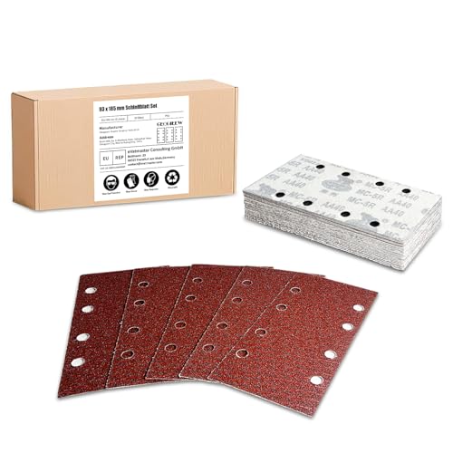 30 Stück Schleifblatt Set, 93 x 185 mm Schleifpapier Klett Körnung 40, 8 Löcher, Zubehör für Multischleifer, Schwingschleifer von Geogieew