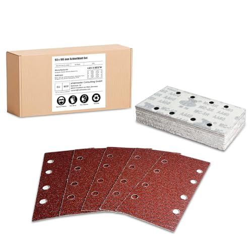 30 Stück Schleifblatt Set, 93 x 185 mm Schleifpapier Klett Körnung 60, 8 Löcher, Zubehör für Multischleifer, Schwingschleifer von Geogieew