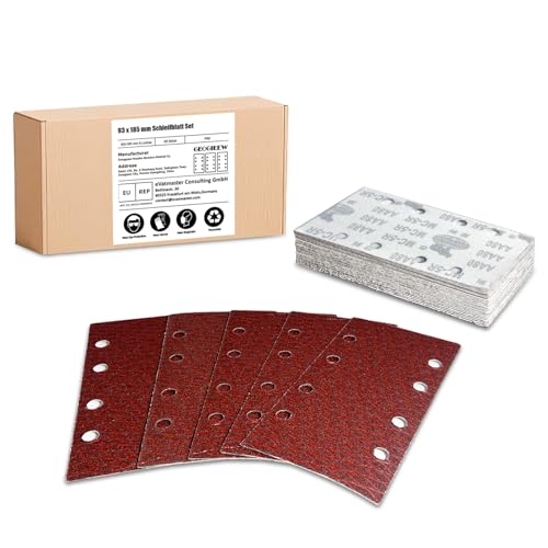 30 Stück Schleifblatt Set, 93 x 185 mm Schleifpapier Klett Körnung 80, 8 Löcher, Zubehör für Multischleifer, Schwingschleifer von Geogieew