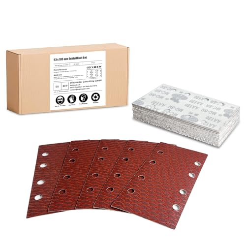 35 Stück Schleifblatt Set, 93 x 185 mm Schleifpapier Klett Körnung 120, 8 Löcher, Zubehör für Multischleifer, Schwingschleifer von Geogieew