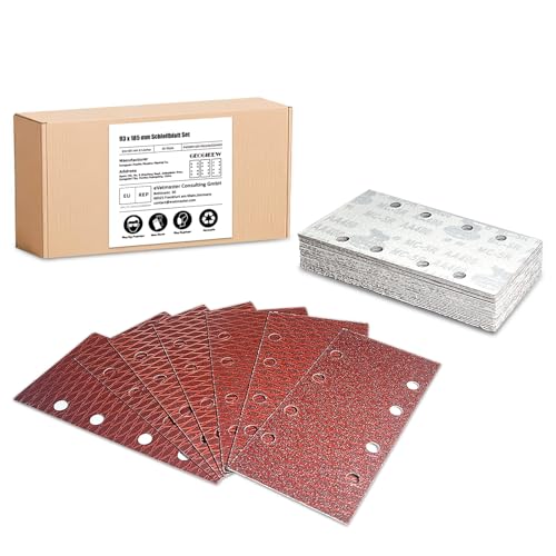 35 Stück Schleifblatt Set, 93 x 185 mm Schleifpapier Klett Körnung 40/80/120/180/240/320/400, 8 Löcher, Zubehör für Multischleifer, Schwingschleifer von Geogieew