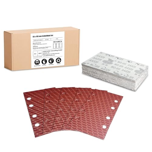 40 Stück Schleifblatt Set, 93 x 185 mm Schleifpapier Klett Körnung 320, 8 Löcher, Zubehör für Multischleifer, Schwingschleifer von Geogieew