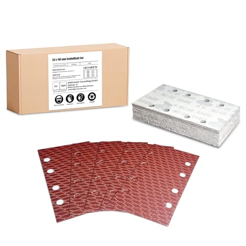 40 Stück Schleifblatt Set, 93 x 185 mm Schleifpapier Klett Körnung 400, 8 Löcher, Zubehör für Multischleifer, Schwingschleifer von Geogieew