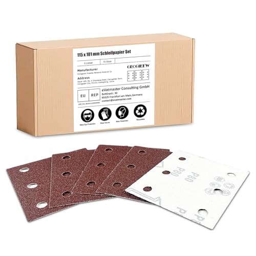 GEOGIEEW 50 Stück Schleifpapier Klettscheiben-Kit, 40 Körnung 6 Löcher 115x101mm für Schwingschleifer von Geogieew