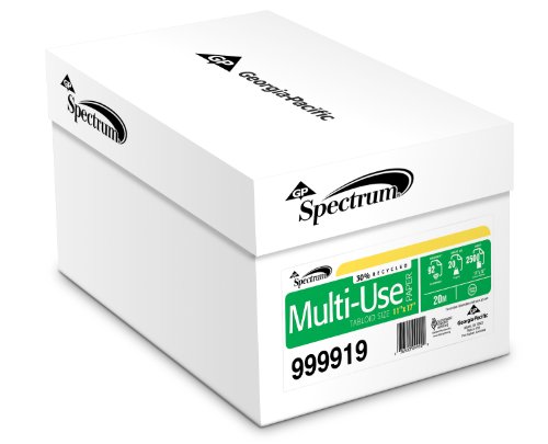 GP Spectrum 999919C Mehrzweckpapier, 30% recyceltes Mehrzweckpapier, 27,9 x 43,2 cm, 92 hellweiß, 9 kg, 30% Nachverbraucherfaser, 5 Ries/Karton (2500 Blatt) von Georgia-Pacific