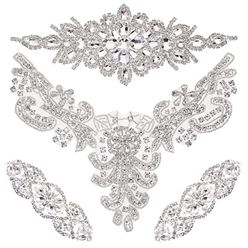 4 Kristall Strass Applikation Silber Hochzeit Aufbügler Strass Rhinestone Applique Aufnäher Brautgürtel Applikation von Geosar