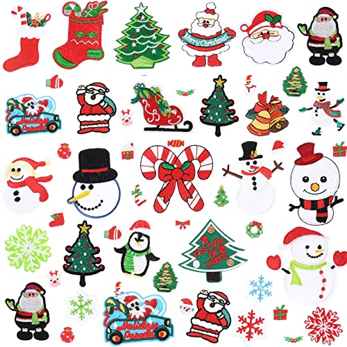 42 Stücke Weihnachten Aufbügeln Applikationen Patches Weihnachtsbaum Weihnachtsmann Schneemann Reparatur Patch Bestickte Nähen Applikationen Dekorative Stickerei Applikationen Aufkleber von Geosar