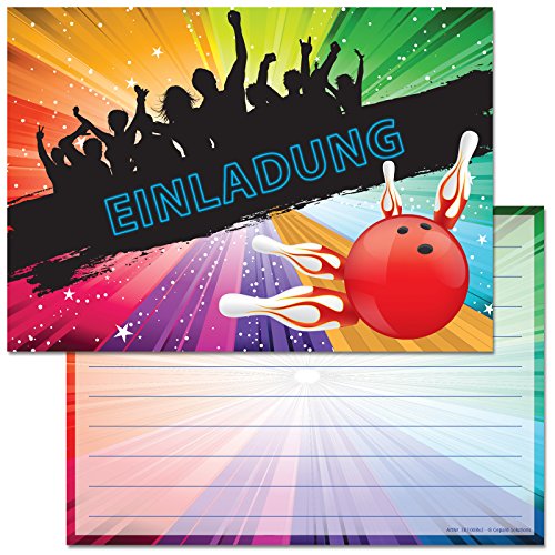 12 Einladungskarten zum Geburtstag / Kindergeburtstag / Party mit Motiv Bowling / Kegeln (Ohne Innentext) von Gepard Solutions