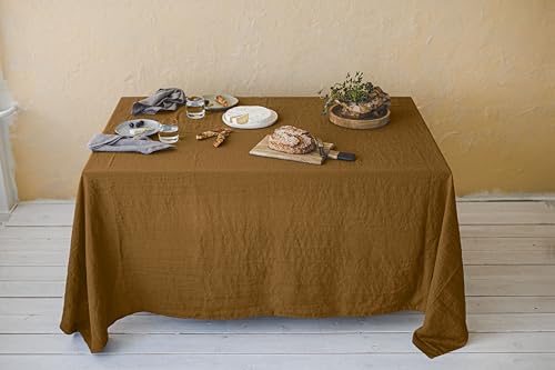 Ger3as 100% Leinen Tischdecke - Hochwertige Stofftischdecke für Küchentisch und Esstisch - Natürliche Eleganz für Ihr Zuhause (Felsiges Braun, 140 x 220 cm) von Ger3as