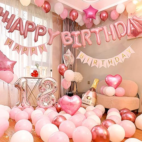 GerRiT Pink Deko Kindergeburtstag Ballons,24stück Geburtstagsdeko, 1 Happy Birthday Banner, Folienballon Set mit,Folien Ballon,Kinderparty Ballon für Kindergeburtstag Deko 3. Geburtstag von GerRiT