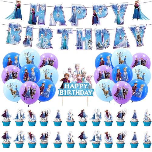 GerRiT geburtstagsparty Deko, 44 Stück Gefrorene Prinzessinnen Geburtstagsparty Dekorationen, Party Luftballons und Cupcake schmücken für Party Dekoration Zubehör von GerRiT