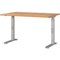 GERMANIA DOWNEY höhenverstellbarer Schreibtisch navarra-eiche rechteckig, C-Fuß-Gestell silber 120,0 x 80,0 cm von Germania