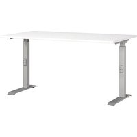 GERMANIA DOWNEY höhenverstellbarer Schreibtisch weiß rechteckig, C-Fuß-Gestell silber 140,0 x 80,0 cm von Germania