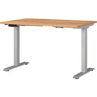 GERMANIA JET höhenverstellbarer Schreibtisch navarra-eiche rechteckig, T-Fuß-Gestell silber 120,0 x 80,0 cm von Germania