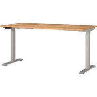 GERMANIA JET höhenverstellbarer Schreibtisch navarra-eiche rechteckig, T-Fuß-Gestell silber 160,0 x 80,0 cm von Germania