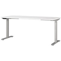 GERMANIA JET höhenverstellbarer Schreibtisch weiß rechteckig, T-Fuß-Gestell silber 180,0 x 80,0 cm von Germania