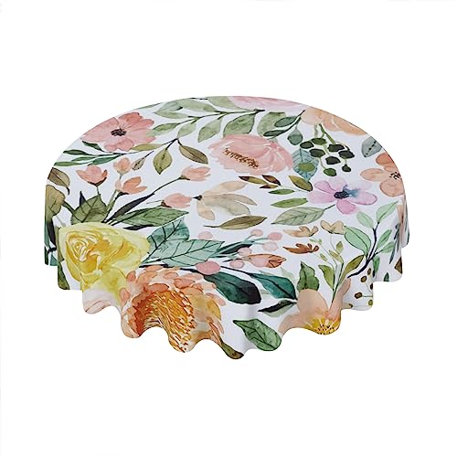 Gelbe Tischdecke mit Blumenmuster, rund, 152,4 cm, Frühlingsgelbe Blumen, grüne Blätter, dekorative Tischdecke mit knitterfreier Tischdecke für Zuhause, Küche, Esstisch, Outdoor, Party, Picknick Gelbe Tischdecke mit Blumenmuster, rund, 152,4 cm, Frühlingsgelbe Blumen, grüne Blätter, dekorative Tischdecke mit knitterfreier Tischdecke für Zuhause, Küche, Esstisch, Outdoor, Party, Picknick von Geroclonup