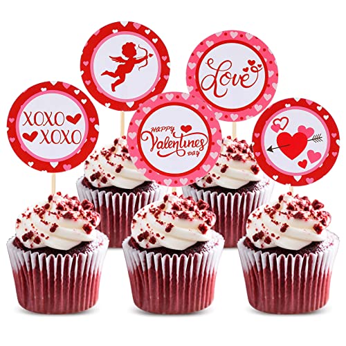 50 Packungen Valentinstag-Cupcake-Topper Sweet Xoxo Love Heart Cupcake Picks Rot Valentines Topper Glitter Papier Valentine Cupcake Dekorationen Kleine Valentinstag Topper für Valentinstag Cupcake von Gersoniel