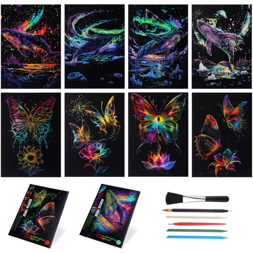 Gersoniel 8 Blatt Papier Scratch Nachtleuchtendes Regenbogen-Kunst-Malpapier mit 4 Werkzeugen Gravur Landschaft Kratzbrett für Teenager Erwachsene Kunst Geschenk Skizze Karte DIY Kreatives Handwerk Gersoniel 8 Blatt Papier Scratch Nachtleuchtendes Regenbogen-Kunst-Malpapier mit 4 Werkzeugen Gravur Landschaft Kratzbrett für Teenager Erwachsene Kunst Geschenk Skizze Karte DIY Kreatives Handwerk von Gersoniel