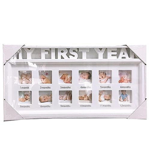 Geruwam Bilderrahmen für 12 Monate, für 12 Monate, Wachstumsaufzeichnung, Fotorahmen, schöner 42 x 21,5 x 2,8 cm, für 12 Bilder, Collage, Meilenstein für Babys von Geruwam