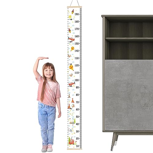 Geruwam Wachstumstabelle – Höhenmessung – Höhenlineal aus Kiefer und Leinwand, Texturen, Cartoon-Design, Aufzeichnung des Wachstums für Kinder, Kinder von Geruwam