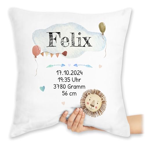 Kissen 40x40 Zierkissen - Geburtsgeschenk Baby Geschenk zur Geburt Junge Löwe - 40 x 40 cm - Weiß - personalisierte Babygeschenk neugeboren Pillow geburtskissen Neugeborene Geschenke babygeschenke von Geschenk mit Namen personalisiert by Shirtracer