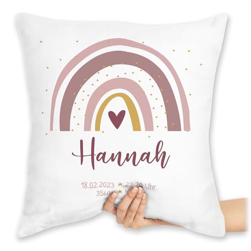 Kissen 40x40 Zierkissen - Zur - Geschenk Boho Regenbogen mit Name Geschenke Geburt - 40 x 40 cm - Weiß - personalisiertes personalisierte Babygeschenk Geburtsgeschenk geburtsdaten füllung von Geschenk mit Namen personalisiert by Shirtracer