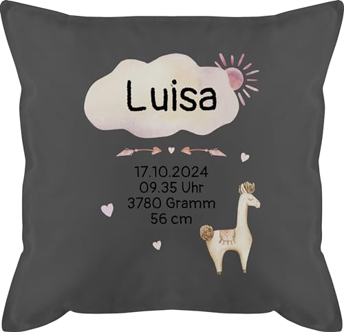 Kissen 50x50 - Baby Geschenk Lama zur Geburt Mädchen mit Name I Geburtsgeschenk personalisiert - 50 x 50 cm - Grau - personalisierte Geschenke geburtskissen neugeboren kopfkissen Junge von Geschenk mit Namen personalisiert by Shirtracer