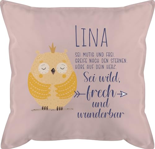 Kissen 50x50 - Eule Eulen Owl Geschenk zur Taufe Geburt Kommunion Konfirmation Jugendweihe - 50 x 50 cm - Hellrosa - nachteule eulenmotiv Owls und personalisierte Name von Geschenk mit Namen personalisiert by Shirtracer