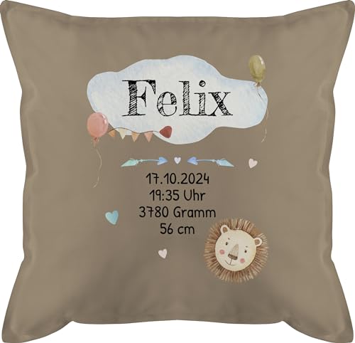 Kissen 50x50 - Geburtsgeschenk Baby Geschenk zur Geburt Junge Löwe - 50 x 50 cm - Beige - personalisiertes Kissen+Geburt geburts Geschenke füllung personalisierte Neugeborene neugeborenen von Geschenk mit Namen personalisiert by Shirtracer