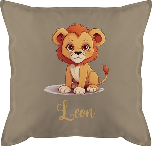 Kissen 50x50 - Löwen - Löwe König der Tiere LEU mit Namen - Zootiere Tiermotiv - 50 x 50 cm - Beige - Name Lions personalisiertes löwe. Tier Leo Lion personalisierte wunschtext und süßer von Geschenk mit Namen personalisiert by Shirtracer