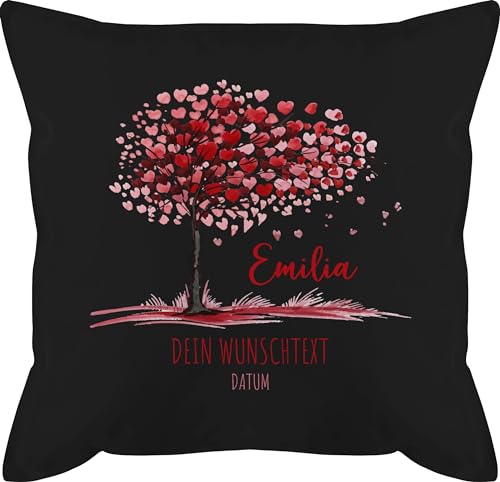 Kissen 50x50 - Lebensbaum - Geburt Geschenk Taufe Taufgeschenk Kommunion Geburtsdatum Konfirmation - 50 x 50 cm - Schwarz - taufgeschenke geburtsdaten zur personalisiertes von Geschenk mit Namen personalisiert by Shirtracer