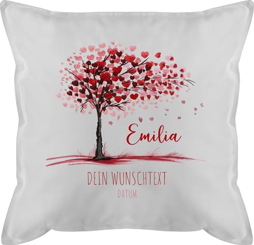 Kissen 50x50 - Lebensbaum - Geburt Geschenk Taufe Taufgeschenk Kommunion Geburtsdatum Konfirmation - 50 x 50 cm - Weiß - zur Junge personalisierte taufgeschenke firmung Emilia personalisiertes Name von Geschenk mit Namen personalisiert by Shirtracer