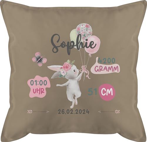 Kissen 50x50 - Zur - Geburtsgeschenk Maß Gewicht Geburt - 50 x 50 cm - Beige - füllung Baby Neugeborene Kissen+Geburt geburts Geschenke Baumwolle für personalisierte Schwangerschaft fuellung von Geschenk mit Namen personalisiert by Shirtracer