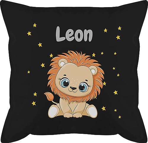 Kissen 50x50 - Süßer Löwe Löwen Löwenmotiv König der Tiere Lion - 50 x 50 cm - Schwarz - Leo Name personalisiertes und personalisierter personalisierte Loewen Kindergarten Lions löwe. Tier von Geschenk mit Namen personalisiert by Shirtracer